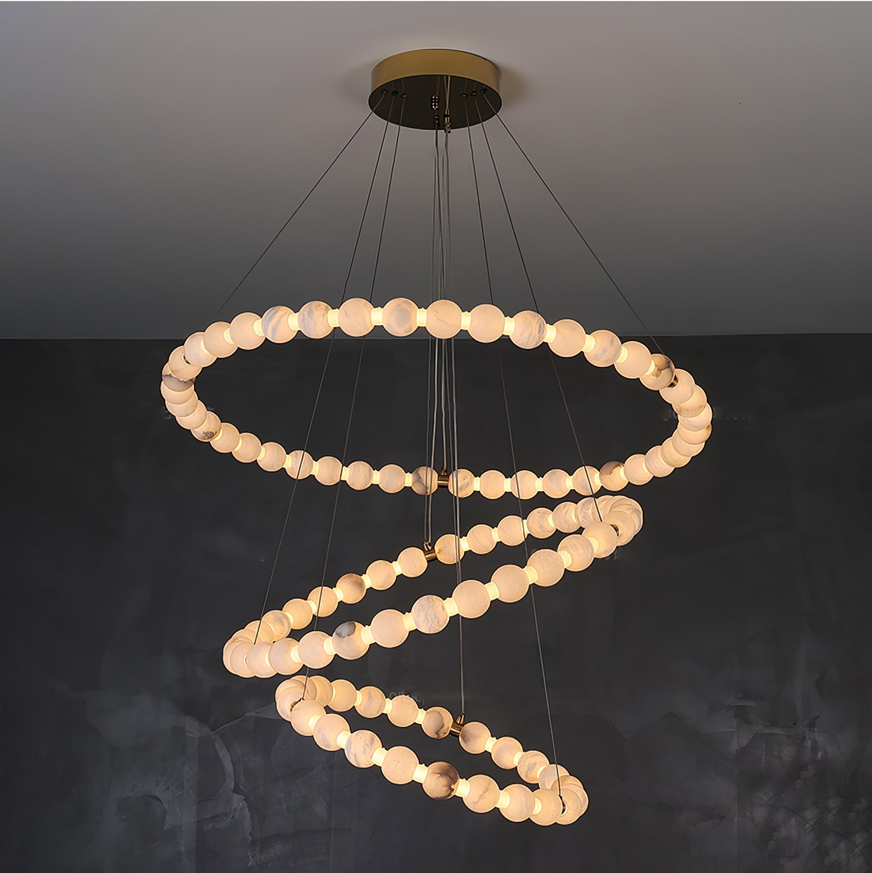 Alabaster Orb Ring Chandelier - ∅ 23.6″ x H 2.4″Gold & WhiteWarm LightTrivellolab