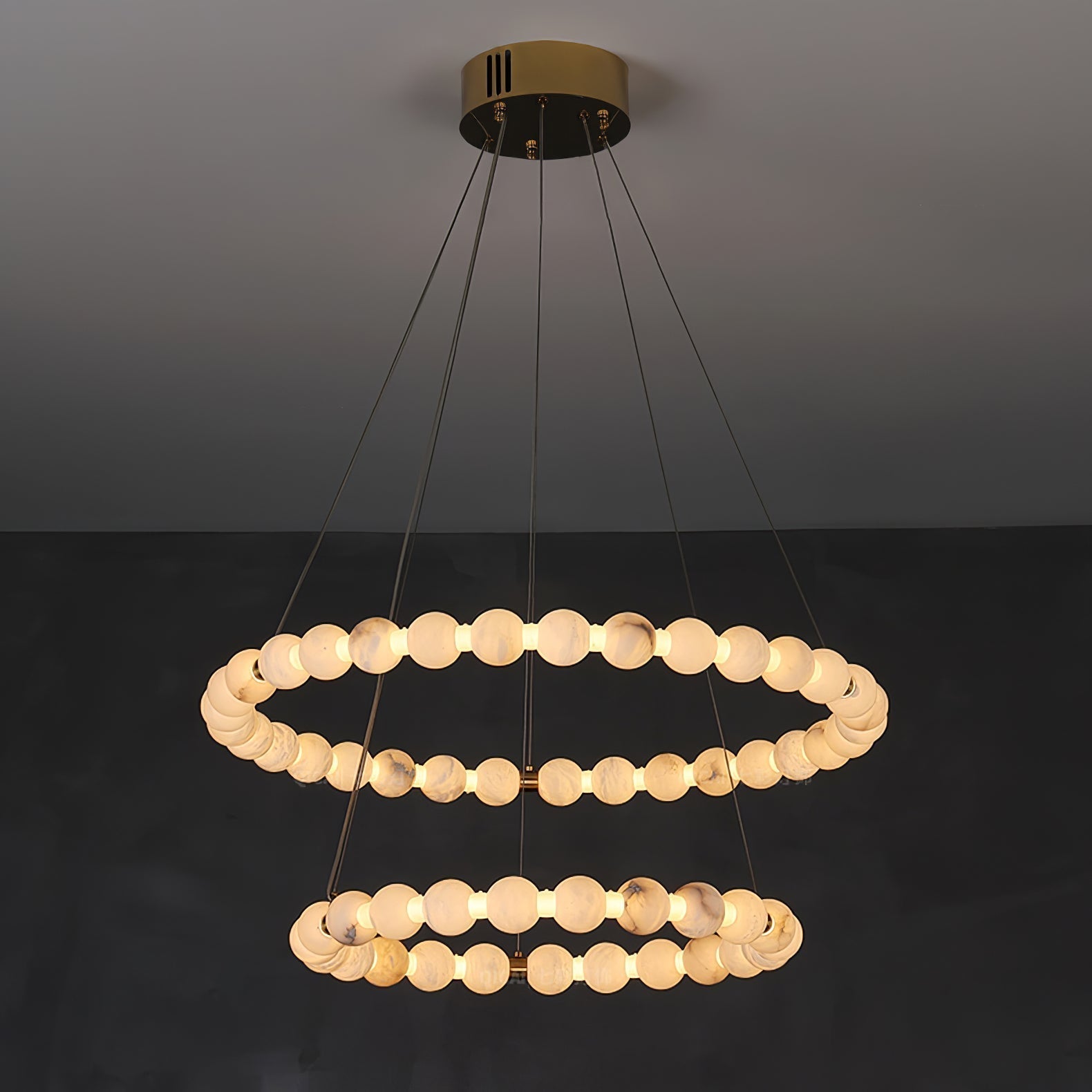 Alabaster Orb Ring Chandelier - 23.6″ + 31.5″Gold & WhiteWarm LightTrivellolab