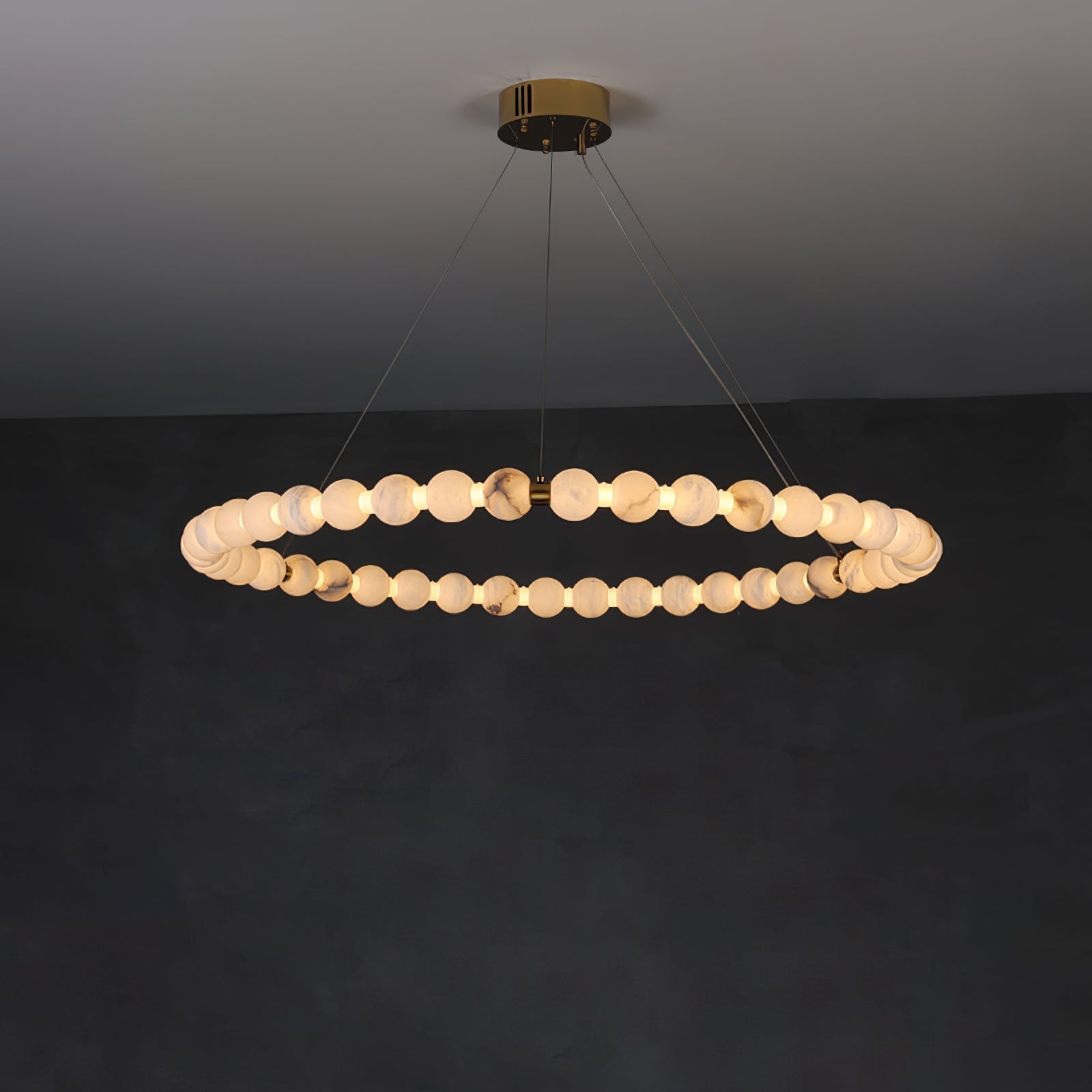 Alabaster Orb Ring Chandelier - ∅ 31.5″ x H 2.4″Gold & WhiteWarm LightTrivellolab