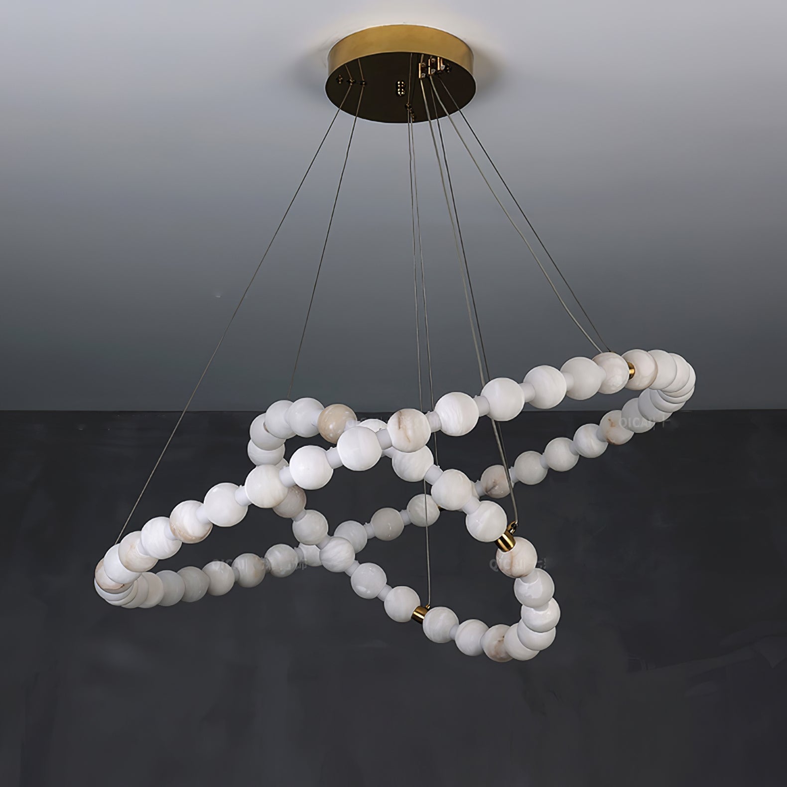 Alabaster Orb Ring Chandelier - 23.6″ + 31.5″ + 39.4″Gold & WhiteWarm LightTrivellolab