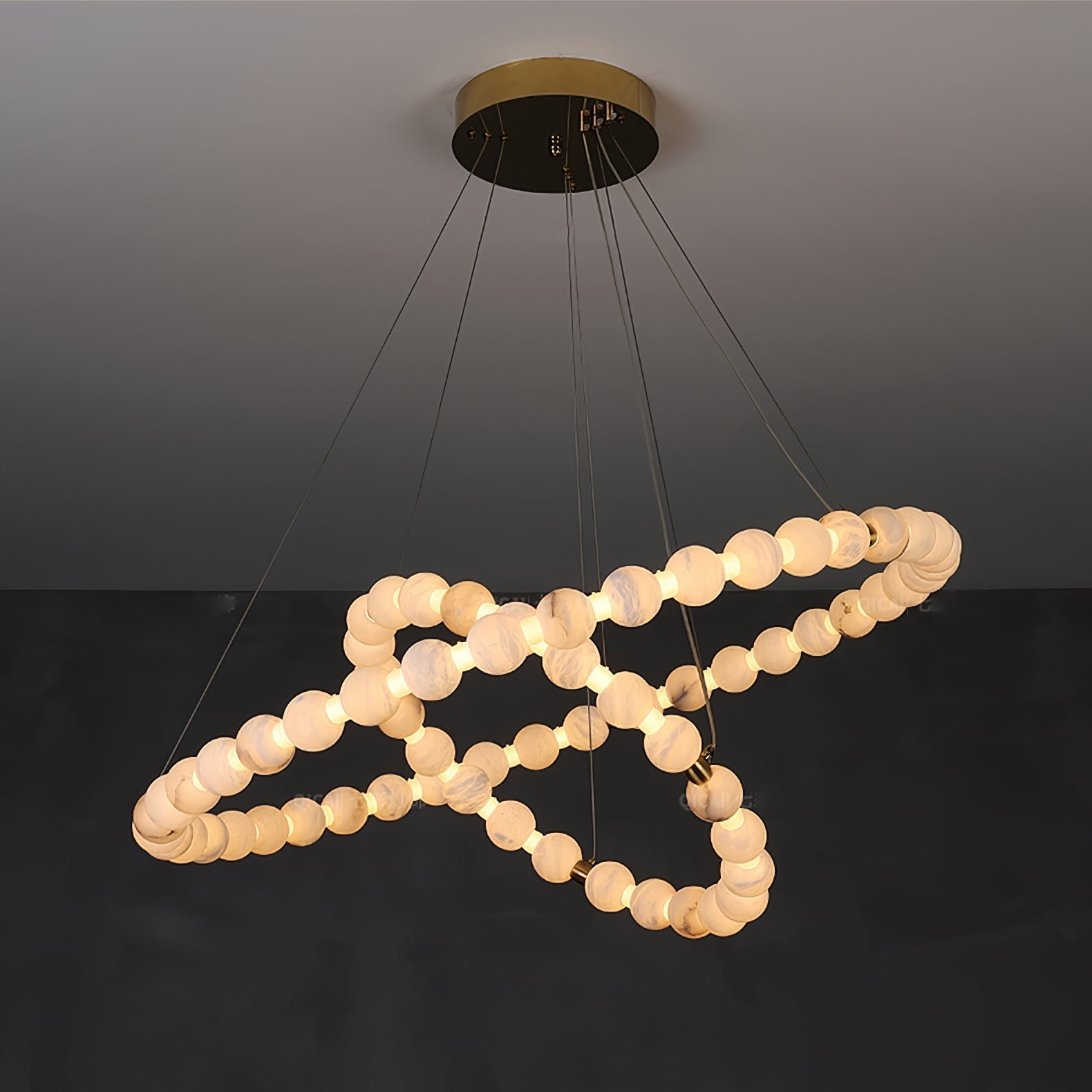 Alabaster Orb Ring Chandelier - 23.6″ + 31.5″ + 39.4″Gold & WhiteWarm LightTrivellolab