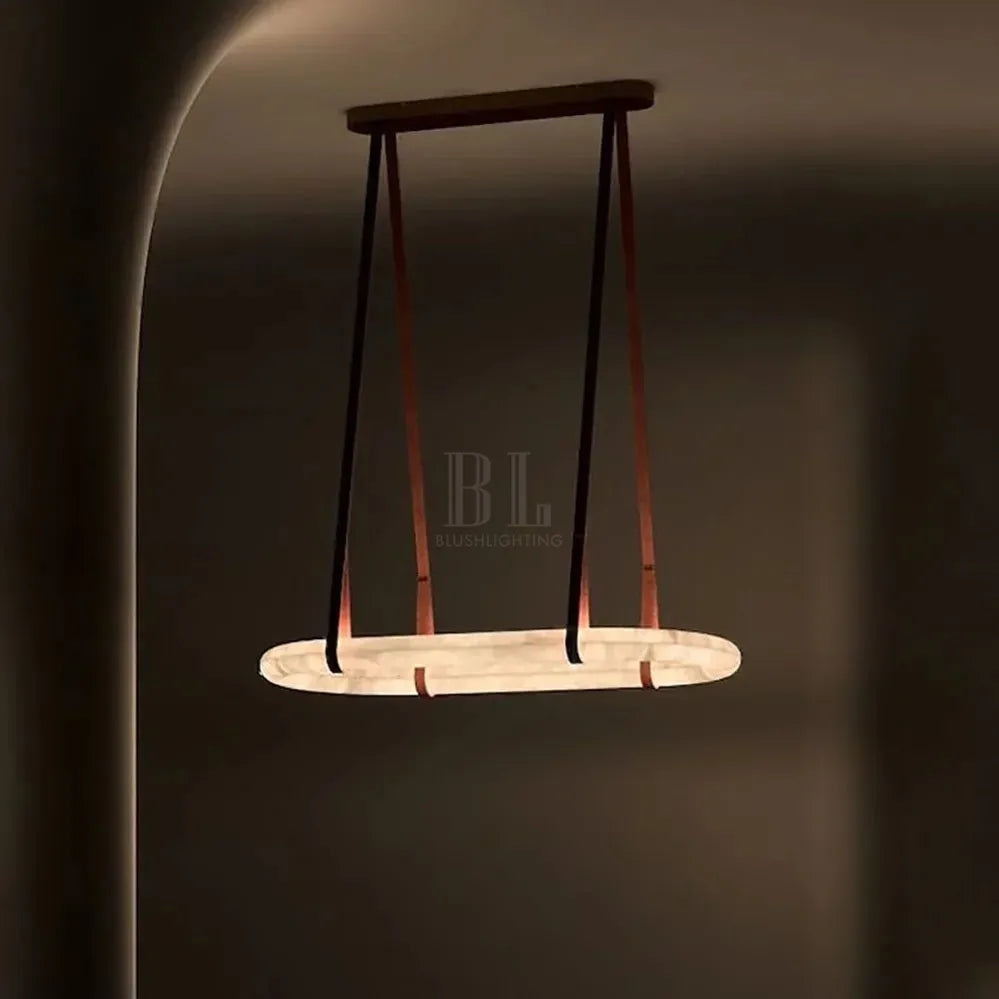 Alabaster Round Leather Chandelier-Chandelier-Trivellolab-Trivellolab