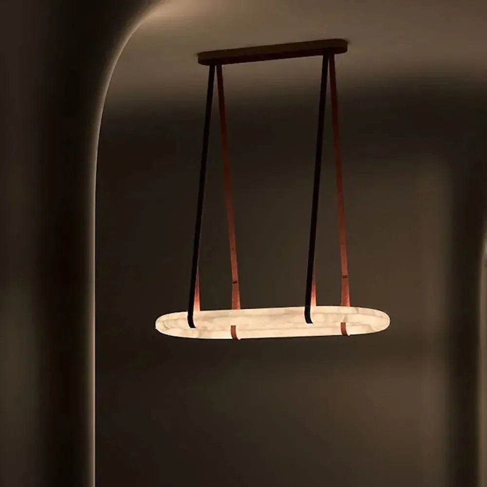 Alabaster Round Leather Chandelier-Chandelier-Trivellolab-Trivellolab