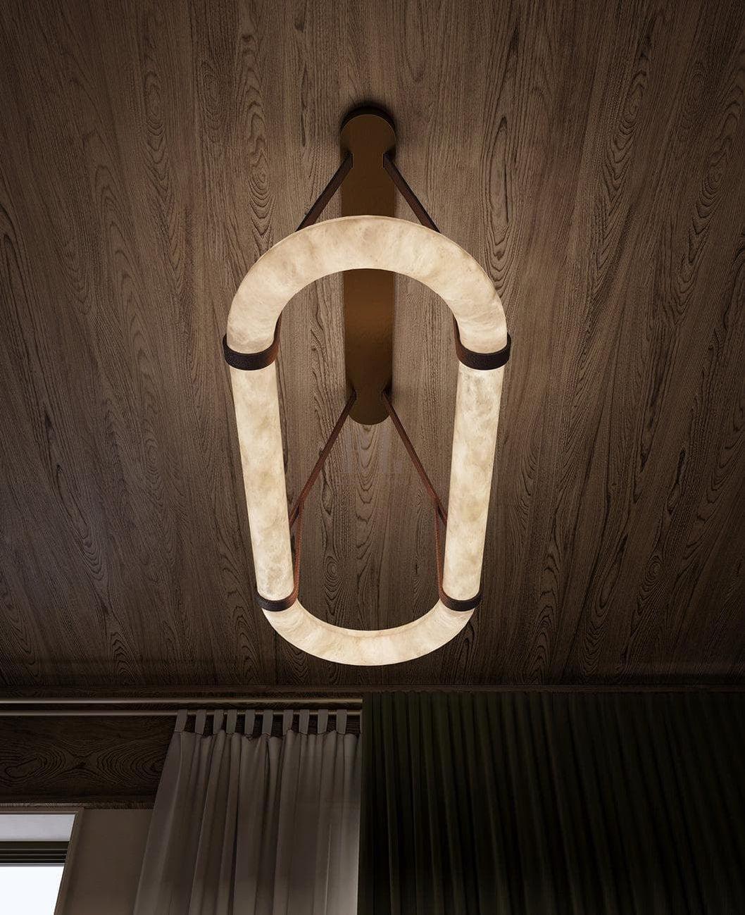 Alabaster Round Leather Chandelier-Chandelier-Trivellolab-Trivellolab