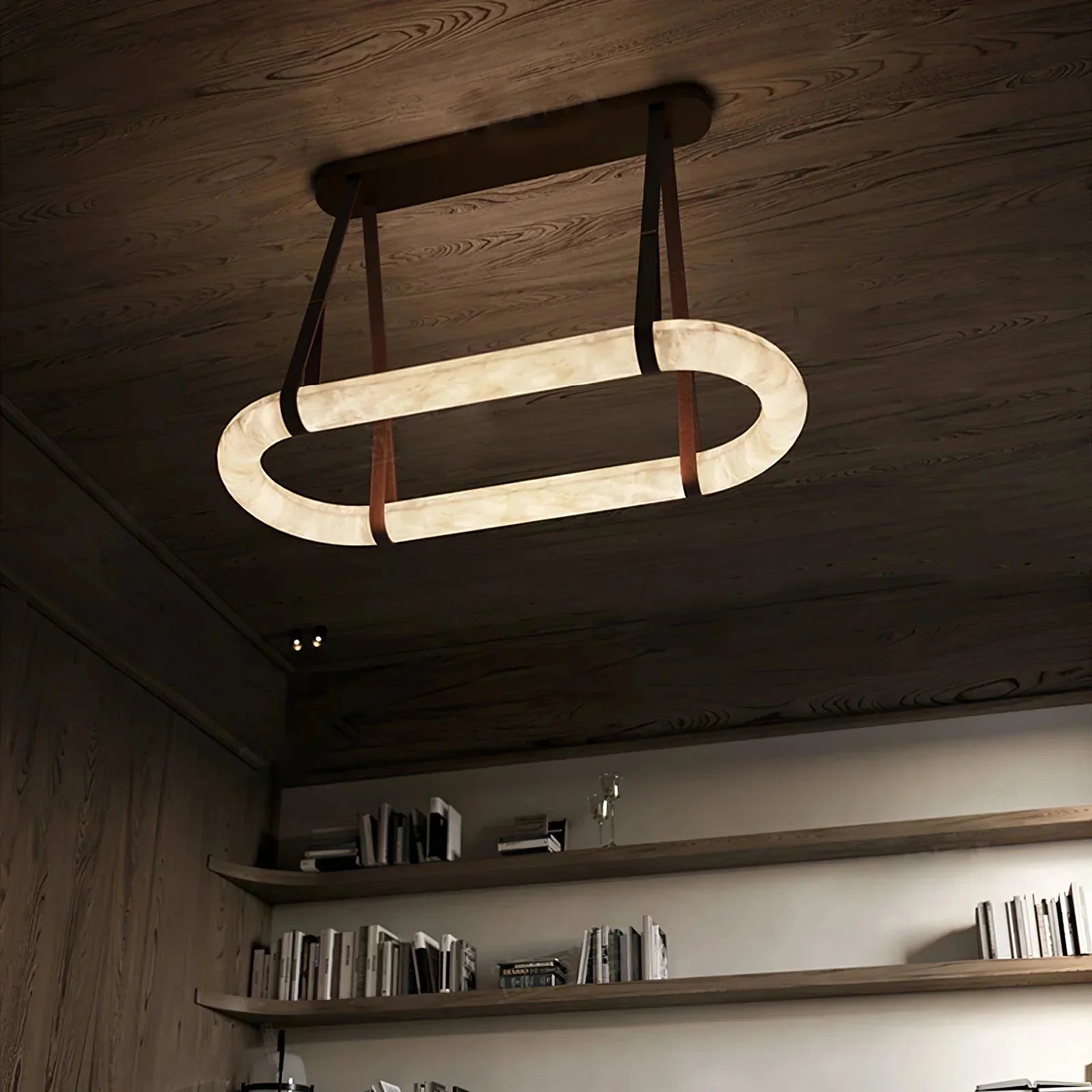 Alabaster Round Leather Chandelier-Chandelier-Trivellolab-Trivellolab