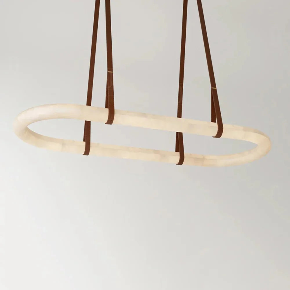 Alabaster Round Leather Chandelier-Chandelier-Trivellolab-Trivellolab