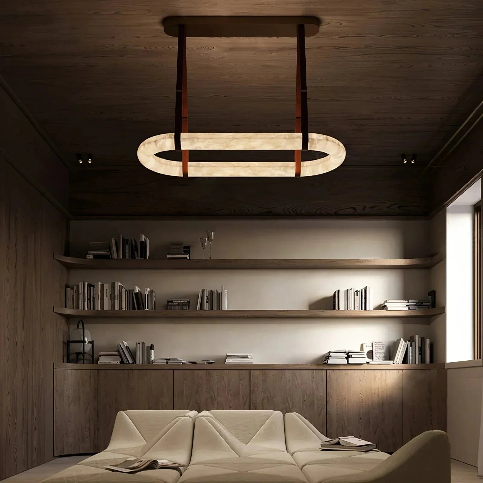 Alabaster Round Leather Chandelier-Chandelier-Trivellolab-Trivellolab