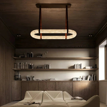 Alabaster Round Leather Chandelier-Chandelier-Trivellolab-Trivellolab