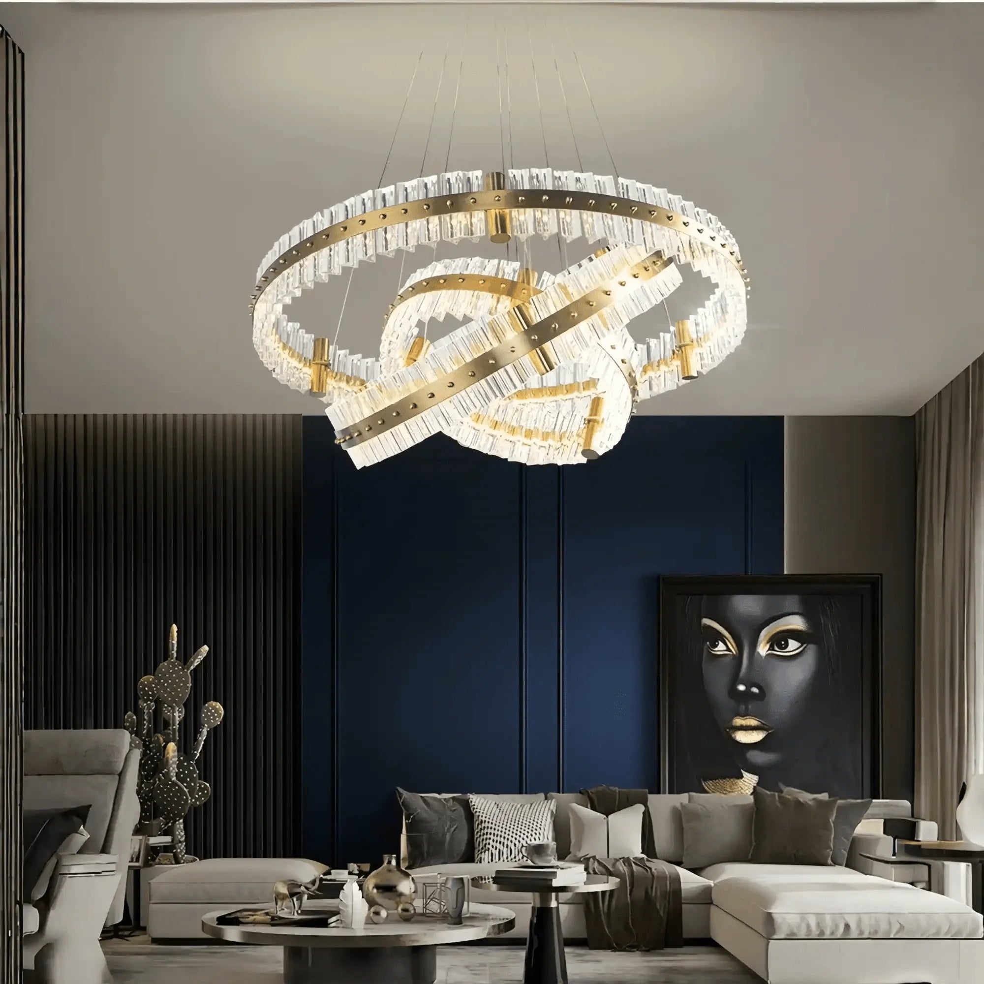 Aquinox 3 - Tier Round Crystal Ring LED Chandelier - 28" DiameterLacquered BrassTrivellolab