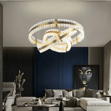 Aquinox 3 - Tier Round Crystal Ring LED Chandelier - 28" DiameterLacquered BrassTrivellolab