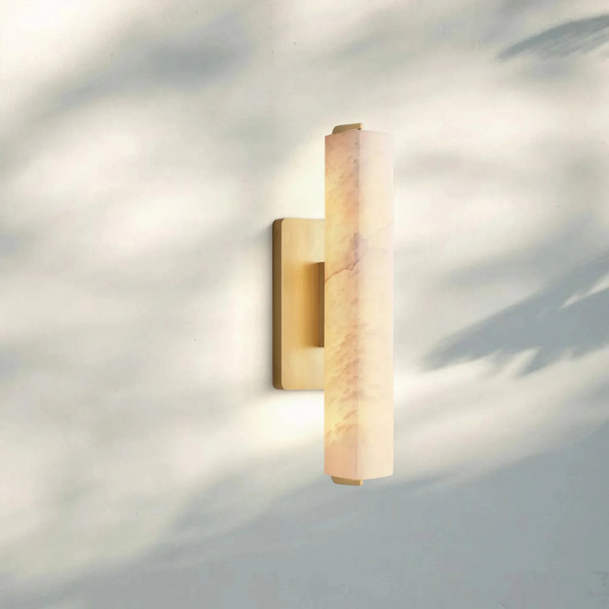 Auduban Alabaster Single Wall Sconce-15"-Lacquered Burnished Brass-