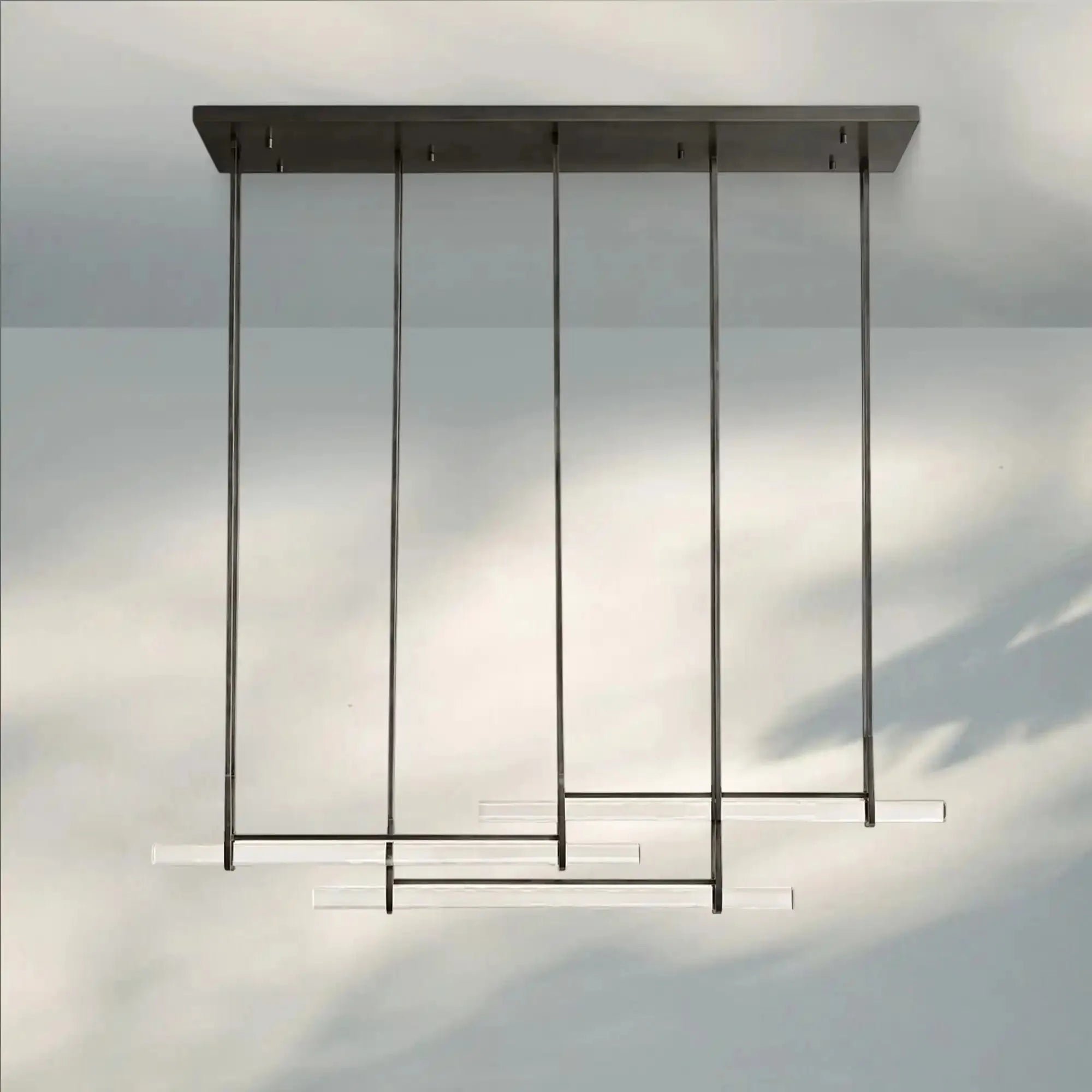 Auduban Crystal Triple Bar Linear Chandelier-60"-Bronze-