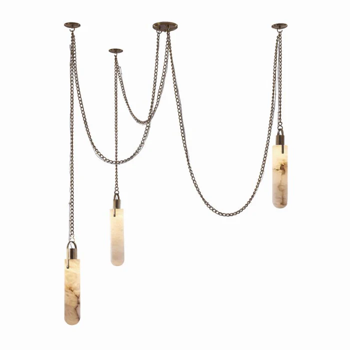 Alabaster Cylindrical Draped Chain Chandelier