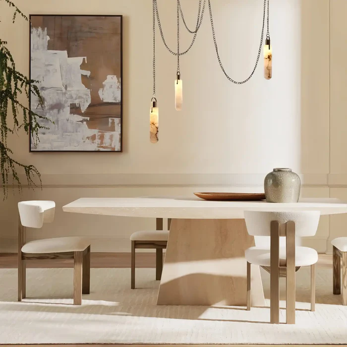 Alabaster Cylindrical Draped Chain Chandelier