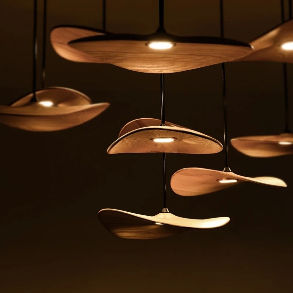 Bidi Multi Light Pendant Chandelier - Light WoodRound 10 LightTrivellolab