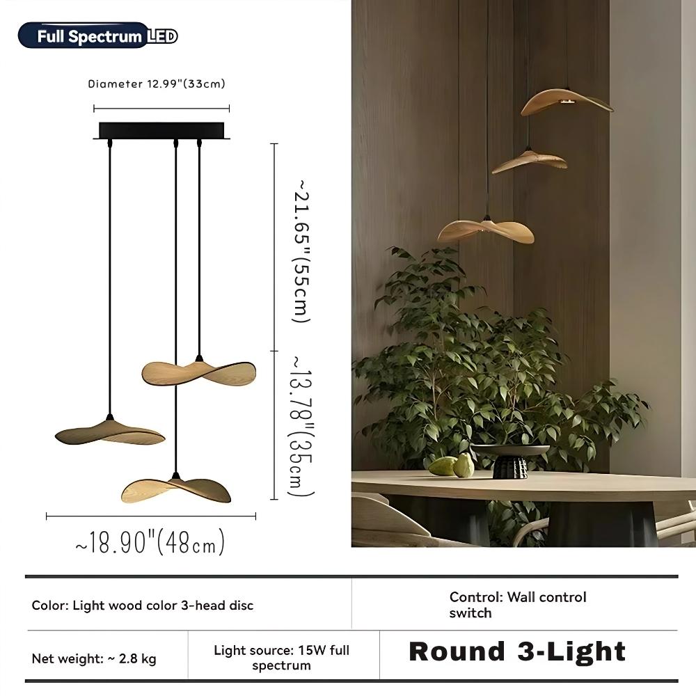 Bidi Multi Light Pendant Chandelier - Light WoodRound 3 LightTrivellolab