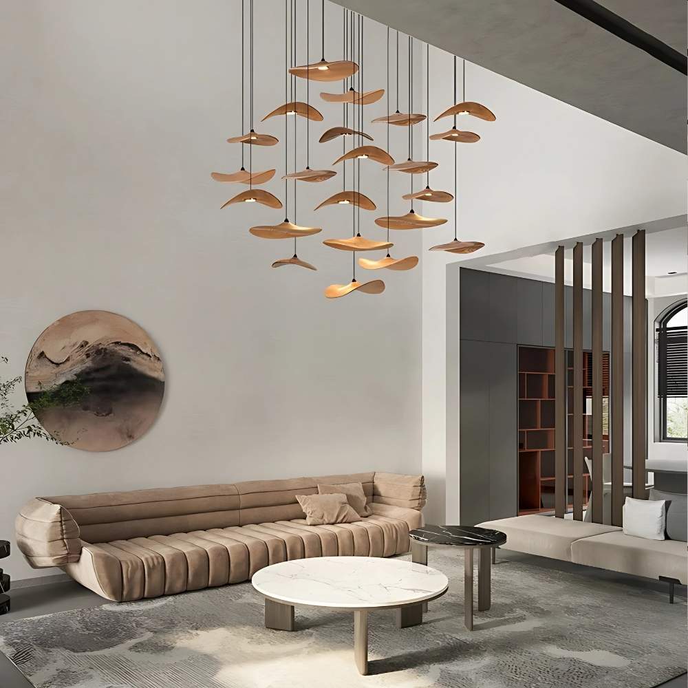 Bidi Multi Light Pendant Chandelier - Light WoodRound 16 LightTrivellolab