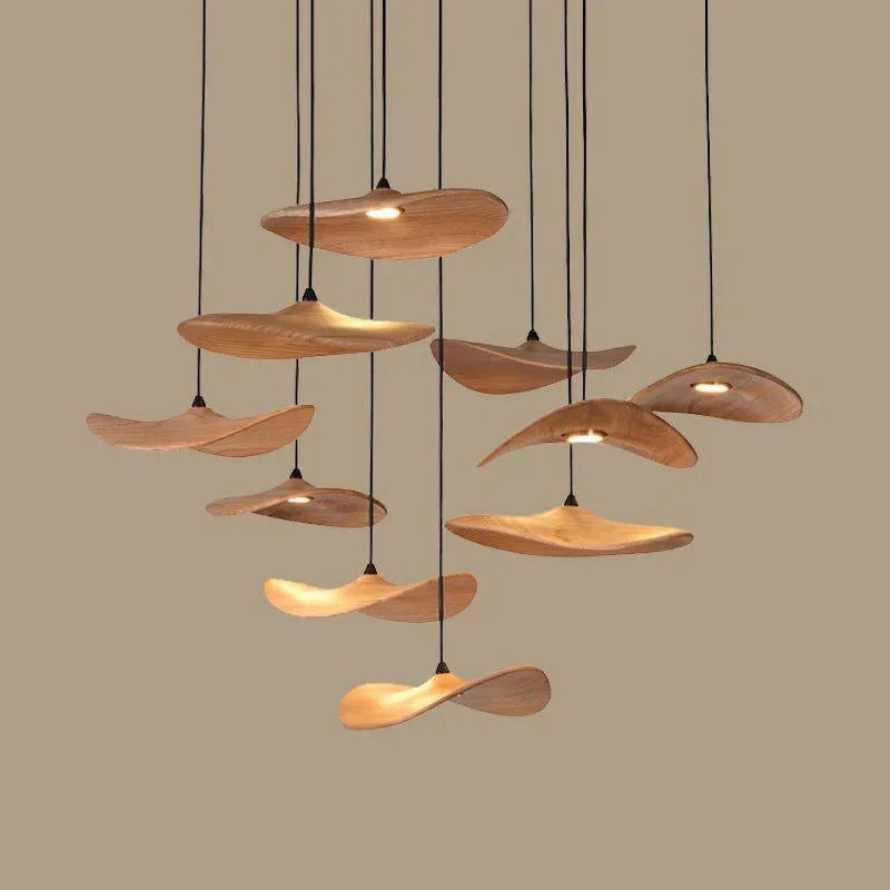 Bidi Multi Light Pendant Chandelier - Light WoodRound 10 LightTrivellolab
