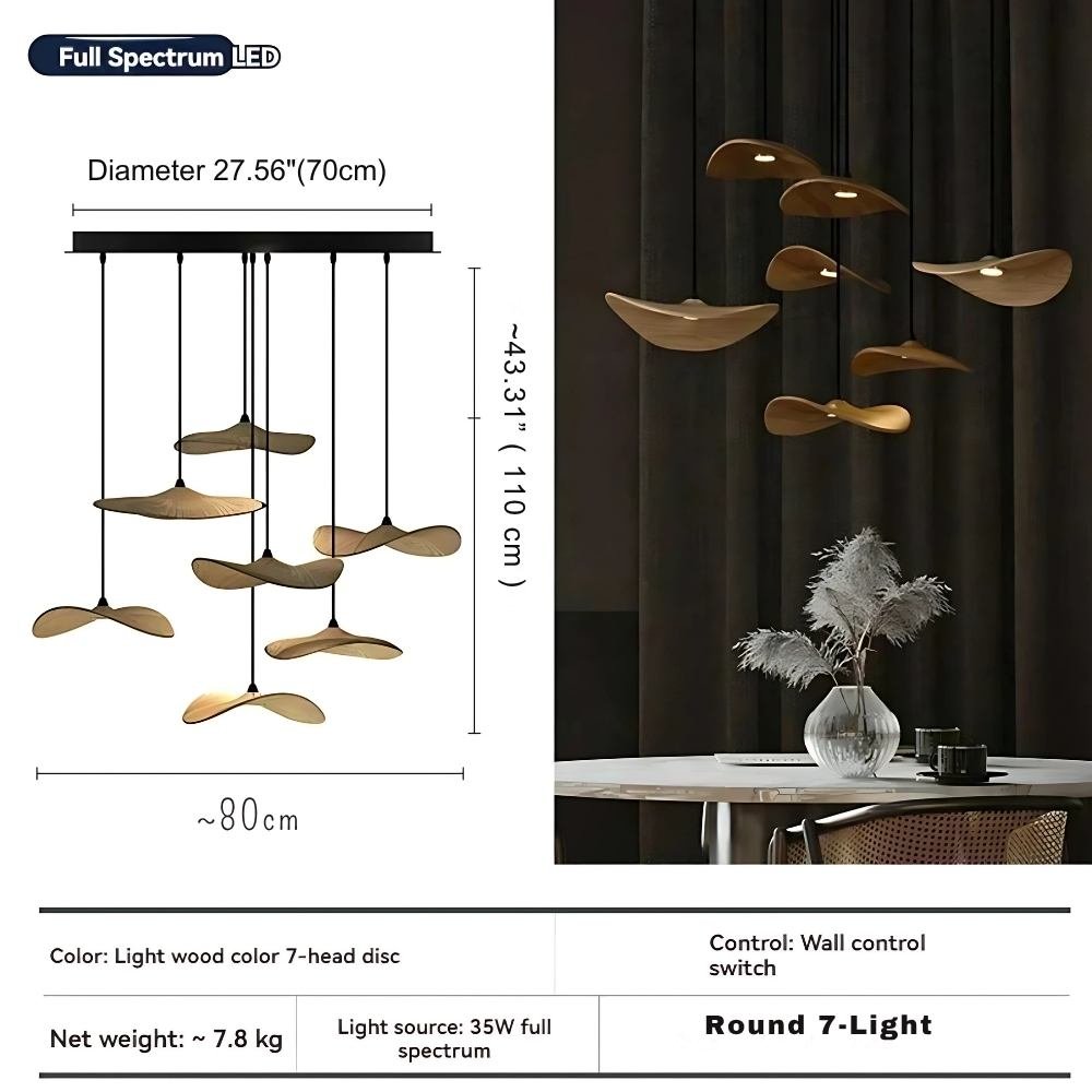 Bidi Multi Light Pendant Chandelier - Light WoodLong 7 LightTrivellolab
