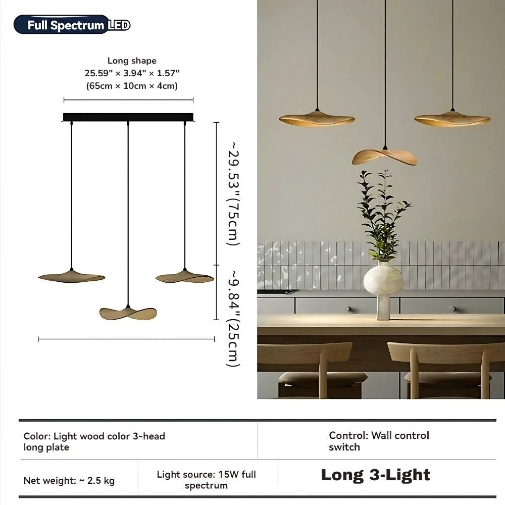 Bidi Multi Light Pendant Chandelier - Light WoodLong 3 LightTrivellolab