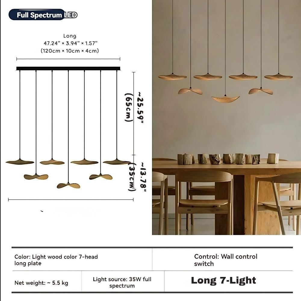 Bidi Multi Light Pendant Chandelier - Light WoodLong 7 LightTrivellolab