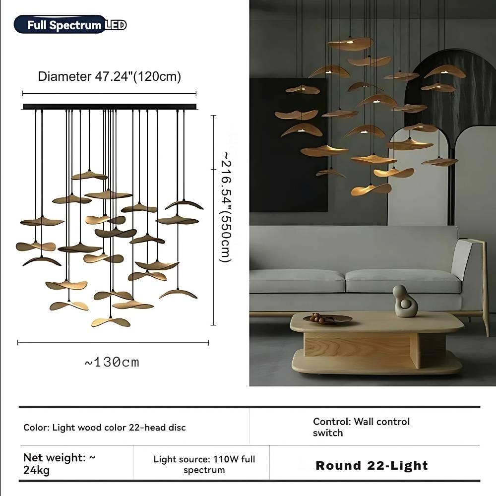 Bidi Multi Light Pendant Chandelier - Light WoodLong 7 LightTrivellolab