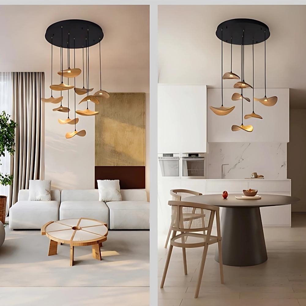 Bidi Multi Light Pendant Chandelier - Light WoodRound 7 LightTrivellolab