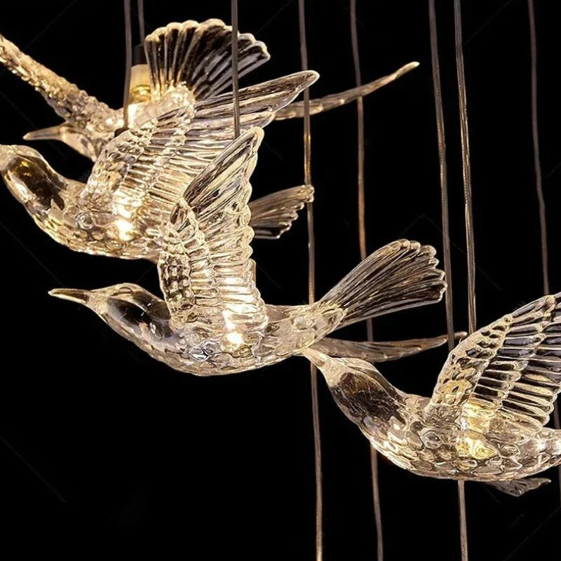 Bird Spiral Long Led Chandelier for Staircase and Foyer - Gold6 LightsCool white 6000KTrivellolab