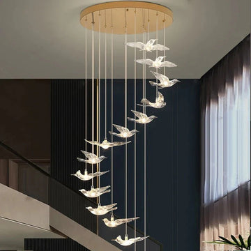 Bird Spiral Long Led Chandelier for Staircase and Foyer - Gold6 LightsCool white 6000KTrivellolab