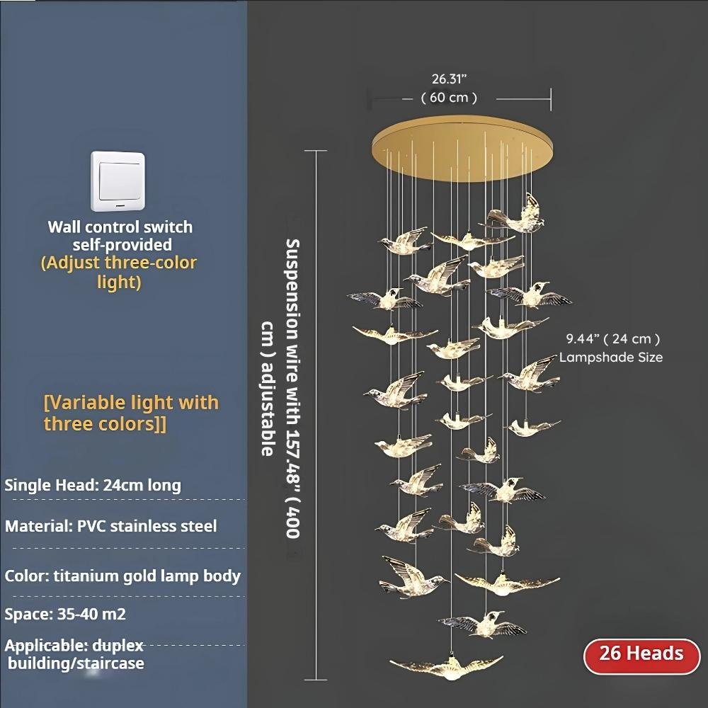 Bird Spiral Long Led Chandelier for Staircase and Foyer - Gold6 LightsCool white 6000KTrivellolab