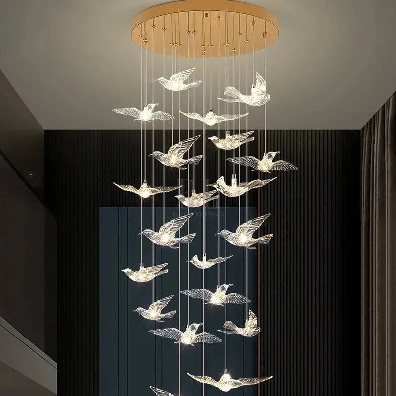 Bird Spiral Long Led Chandelier for Staircase and Foyer - Gold6 LightsCool white 6000KTrivellolab