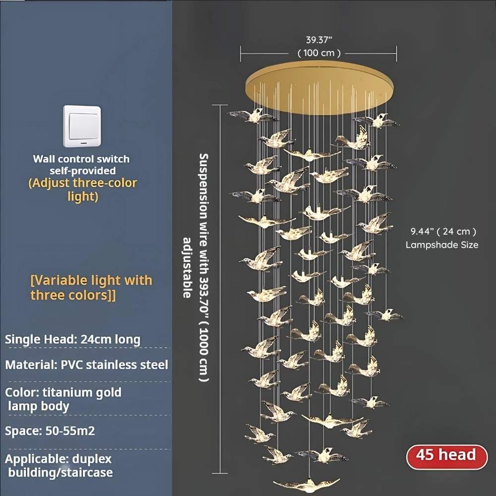 Bird Spiral Long Led Chandelier for Staircase and Foyer - Gold6 LightsCool white 6000KTrivellolab