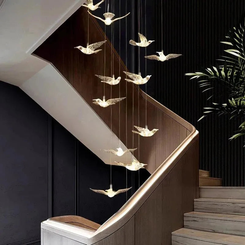 Bird Spiral Long Led Chandelier for Staircase and Foyer - Gold6 LightsCool white 6000KTrivellolab