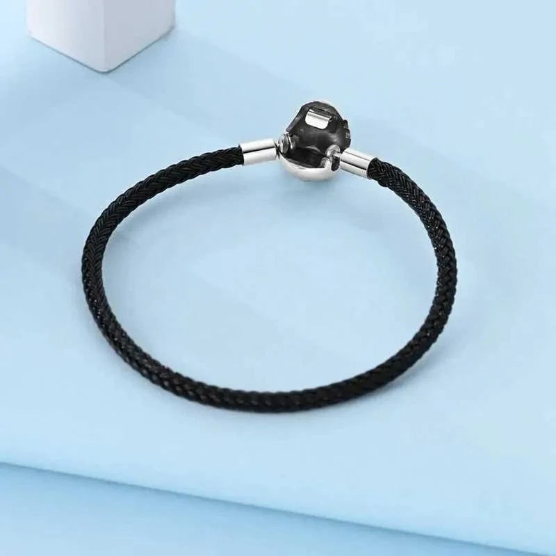 Trivellolab Black Braided Leather Bracelet with Heart Clasp