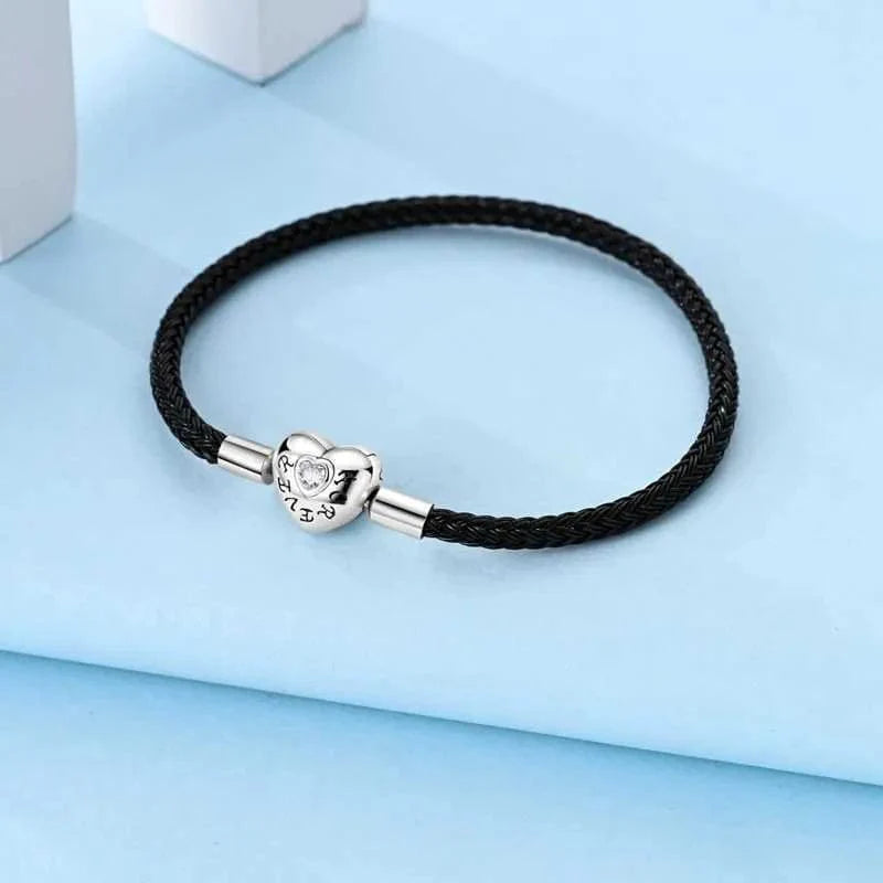 Trivellolab Black Braided Leather Bracelet with Heart Clasp
