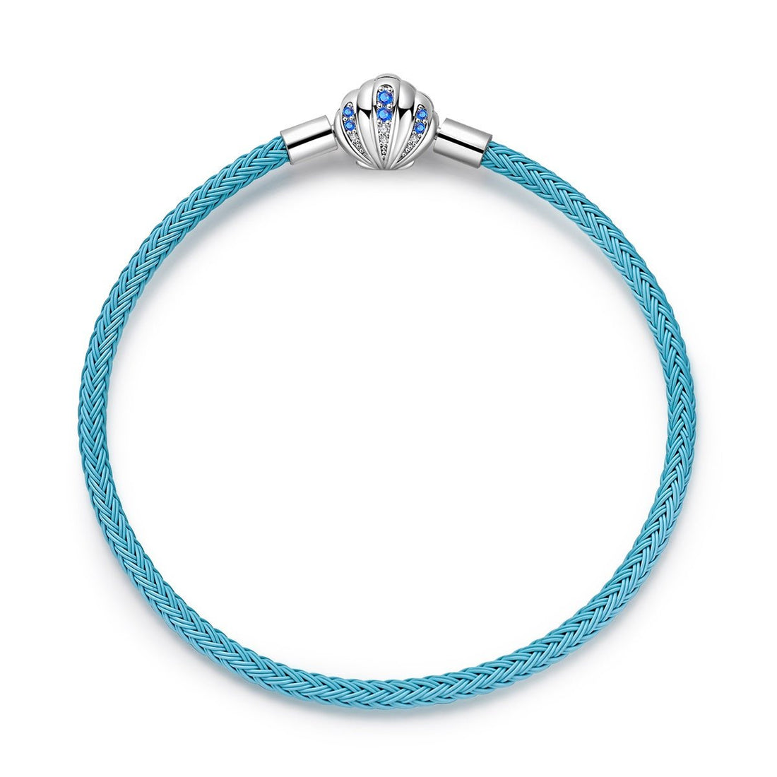 Trivellolab Blue Braided Leather Bracelet with Seashell Clasp