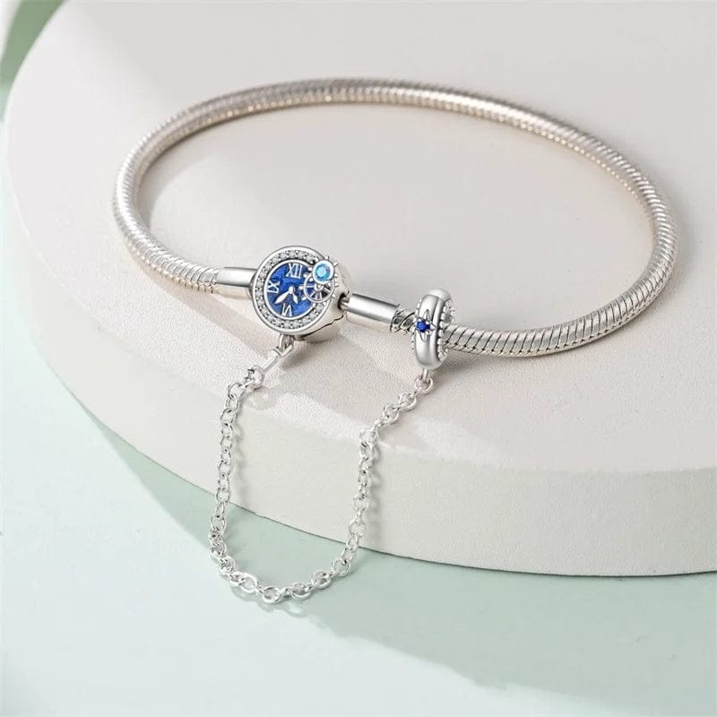 Trivellolab Blue Clock Clasp Bracelet with Safety Chain