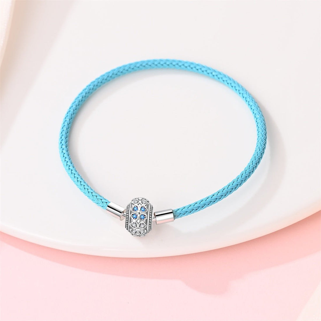 Trivellolab Blue Leather Bracelet with Clover Clasp