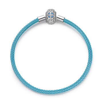 Trivellolab Blue Leather Bracelet with Clover Clasp