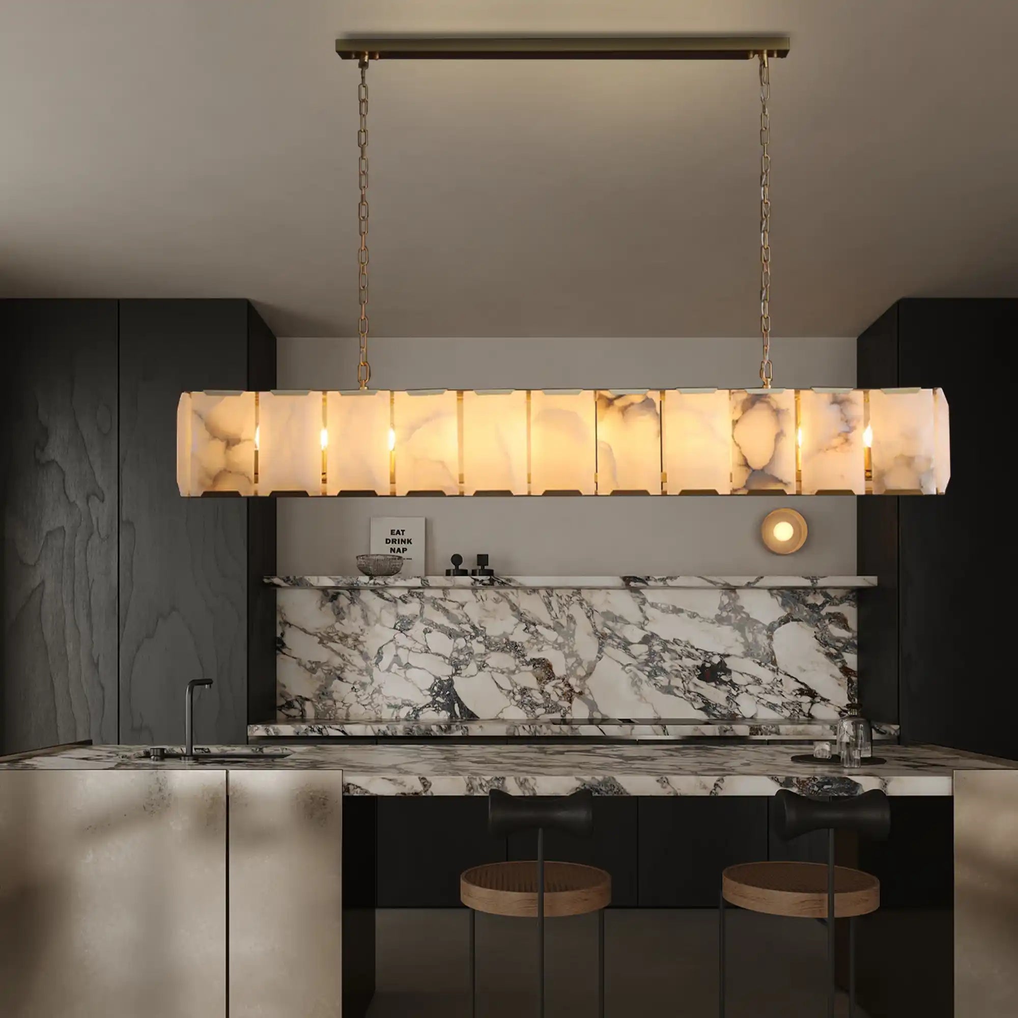Velora Calcite Modern Rectangular Alabaster Chandelier