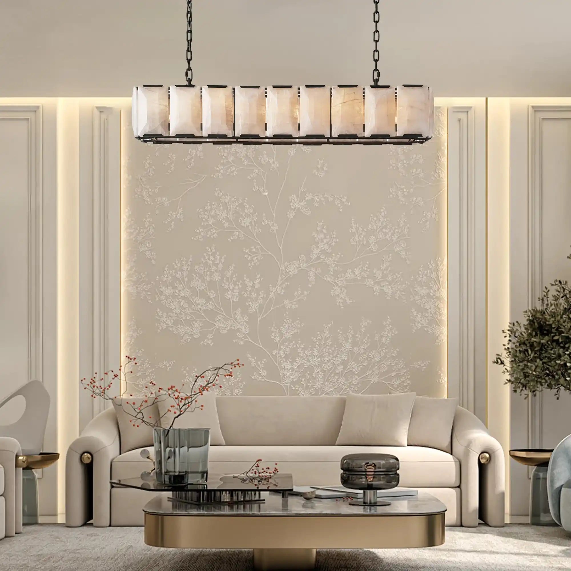 Velora Calcite Modern Rectangular Alabaster Chandelier