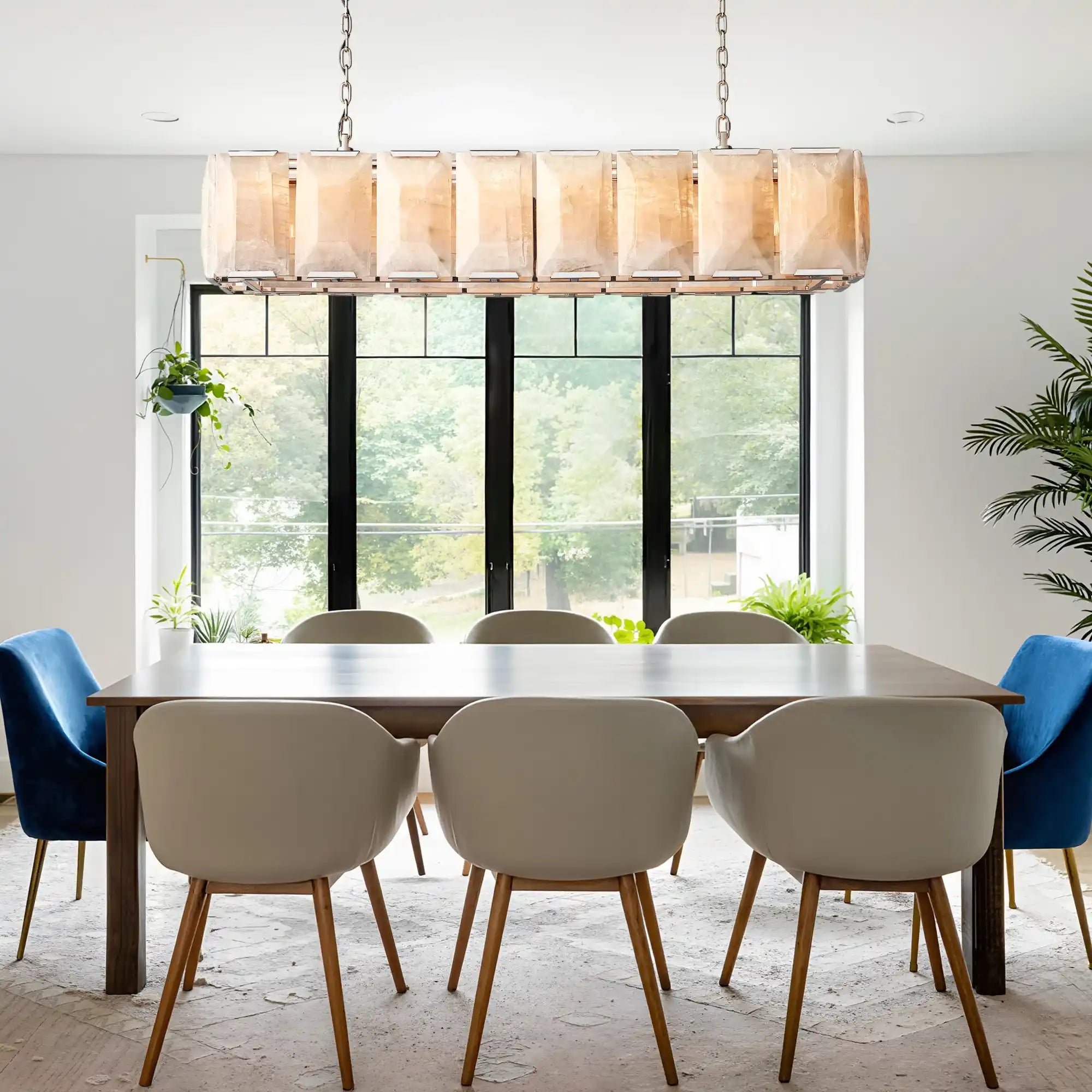 Velora Calcite Modern Rectangular Alabaster Chandelier
