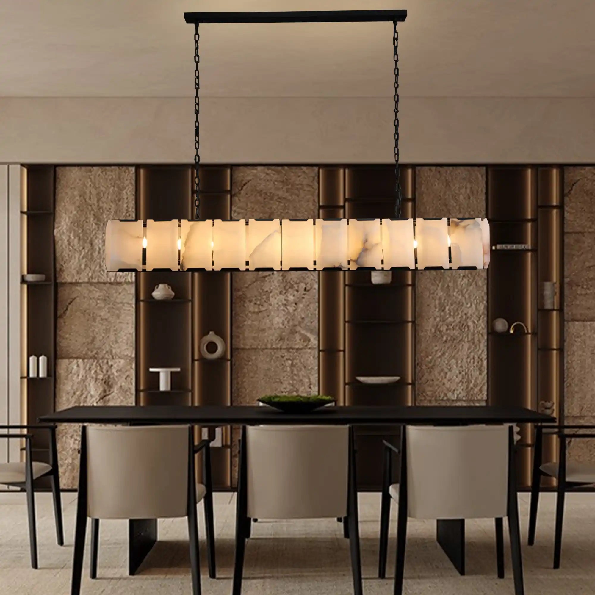 Velora Calcite Modern Rectangular Alabaster Chandelier