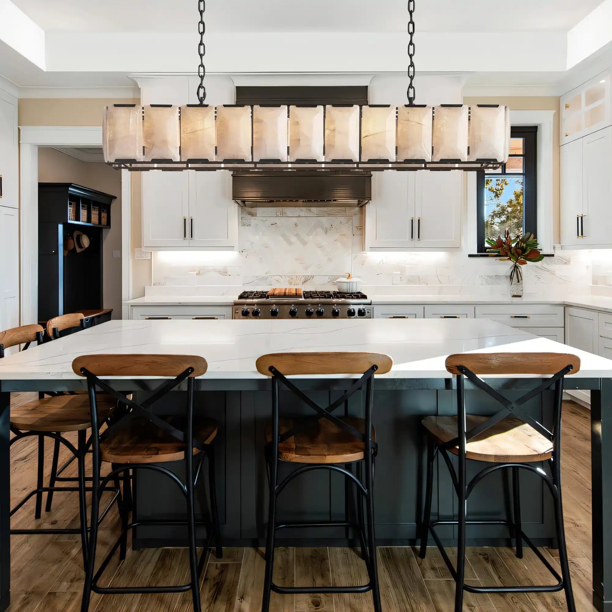 Velora Calcite Modern Rectangular Alabaster Chandelier