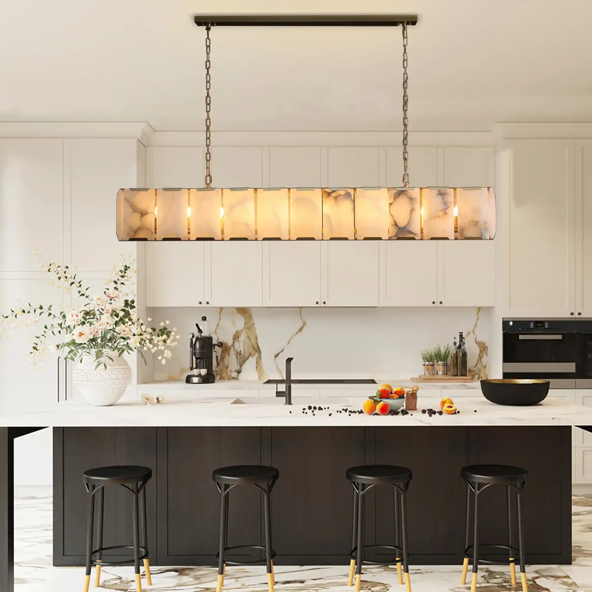 Velora Calcite Modern Rectangular Alabaster Chandelier