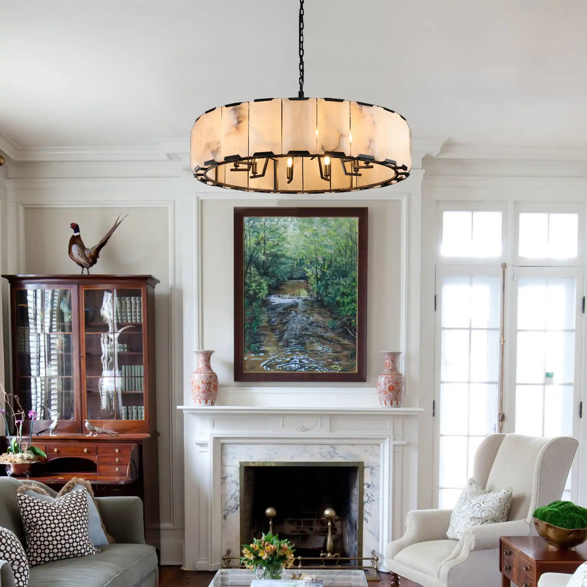 Velora Calcite Round Chandelier for Living Room/Bedroom/Kitchen