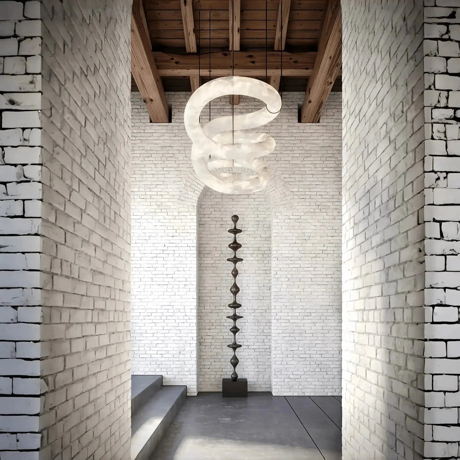 Trivellolab Infinity Massive Alabaster Chandelier - L96"xW31"xH24"Warm WhiteBlackTrivellolab