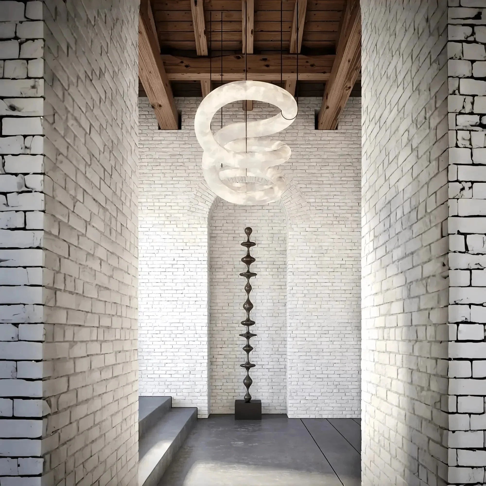 Trivellolab Infinity Massive Alabaster Chandelier - L96"xW31"xH24"Warm WhiteBlackTrivellolab