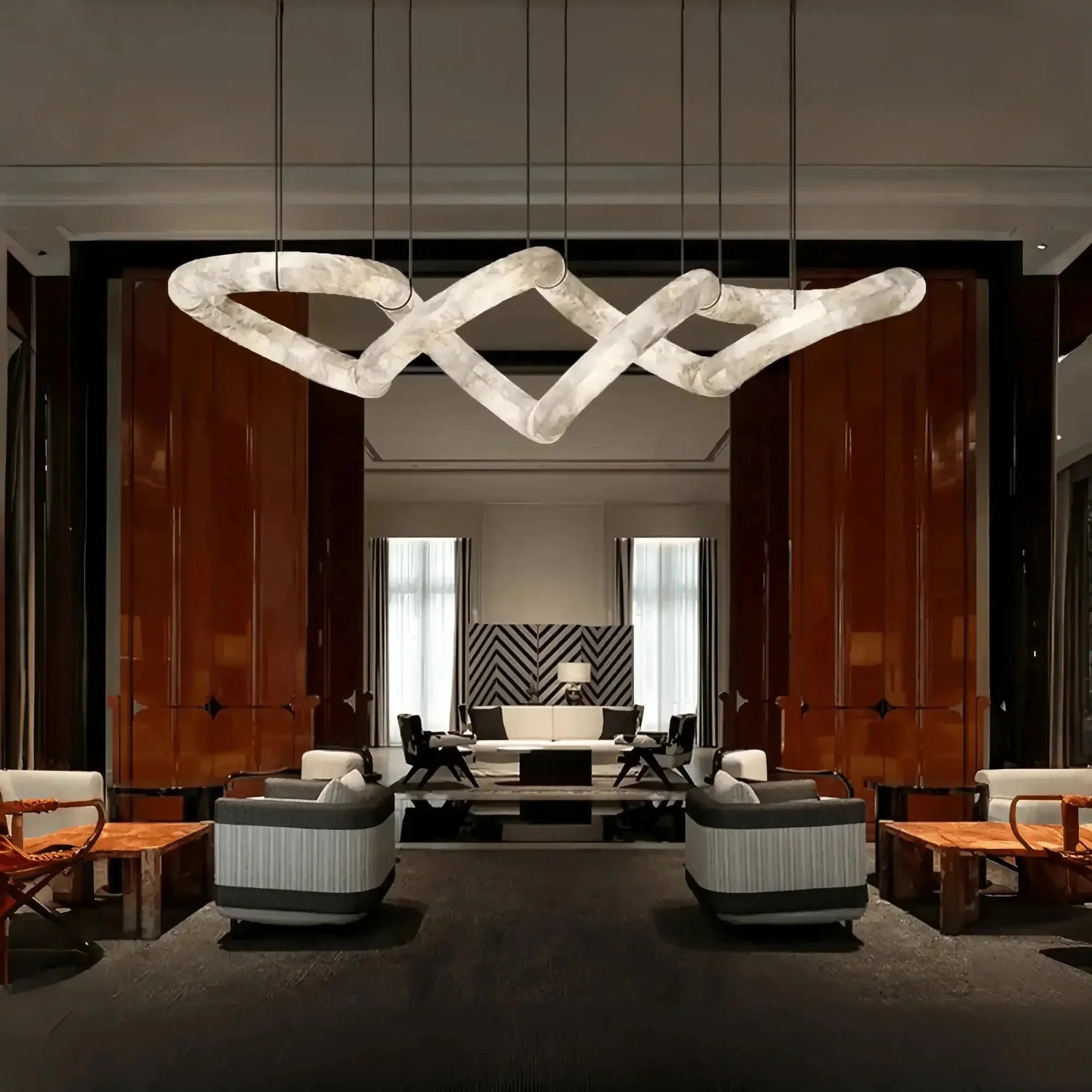Trivellolab Infinity Massive Alabaster Chandelier - L96"xW31"xH24"Warm WhiteBlackTrivellolab