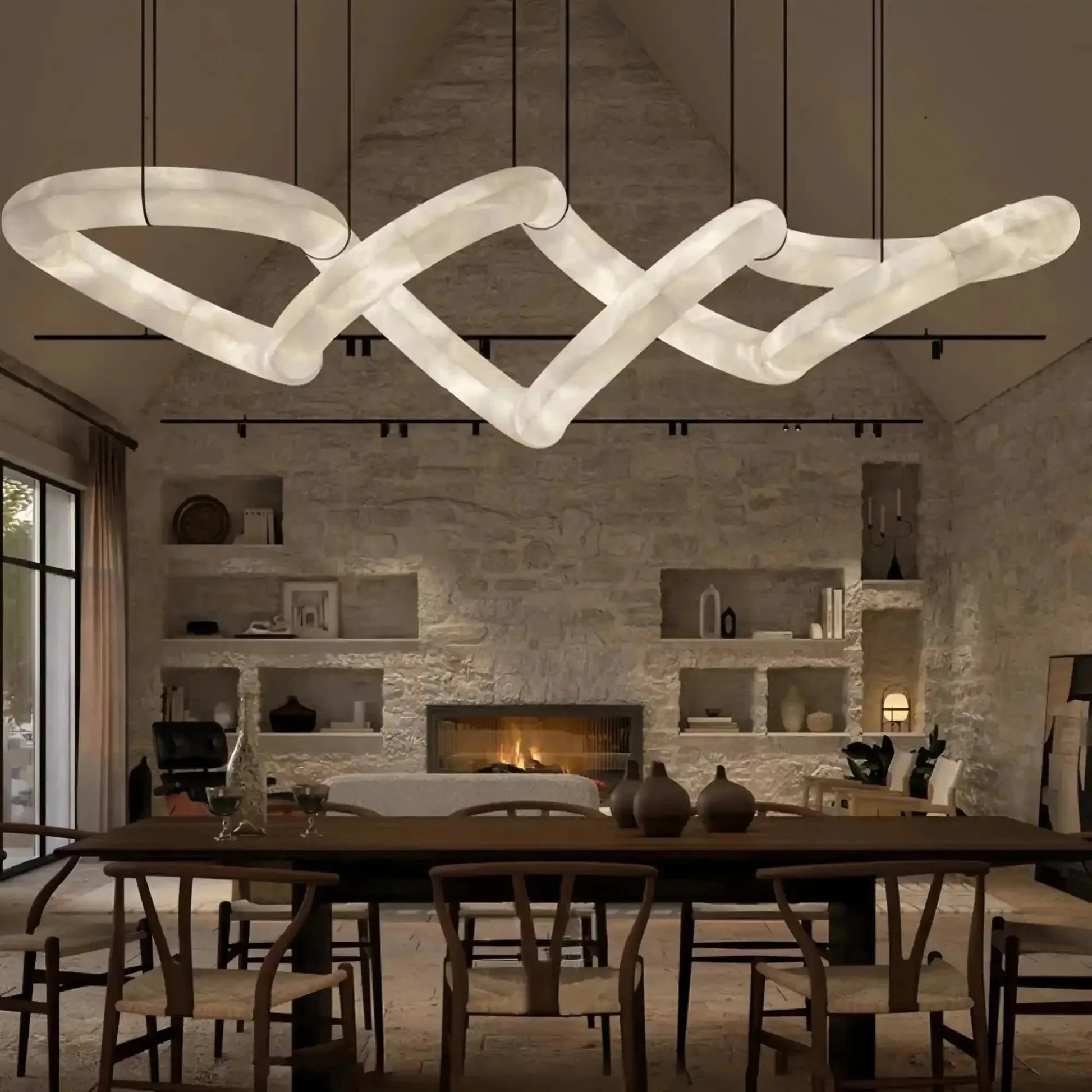 Trivellolab Infinity Massive Alabaster Chandelier - L96"xW31"xH24"Warm WhiteBlackTrivellolab